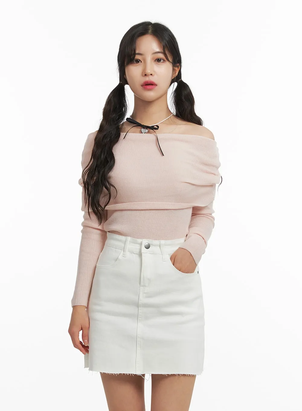 Wide Fold Off-Shoulder Knit Top OM427