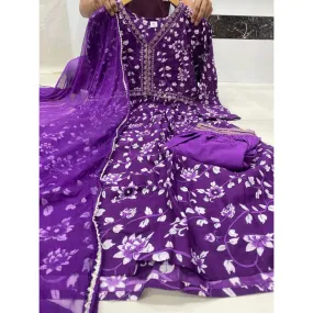 Women Purple Alia cut Kurti Pant Dupatta set