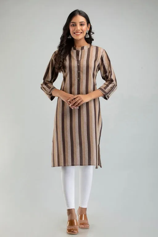 Women South Cotton Straight Stripe Plus Size Kurti