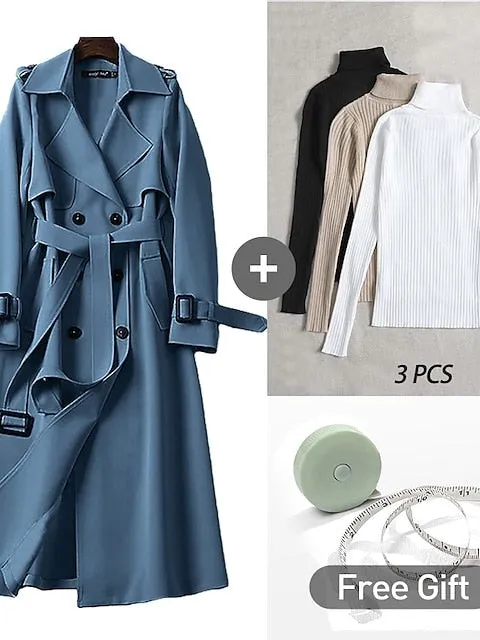 Women's Winter Wardrobe Essential: Chic 4-Piece Trench Coat & Sweater Ensemble