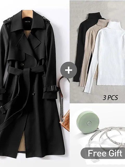 Women's Winter Wardrobe Essential: Chic 4-Piece Trench Coat & Sweater Ensemble