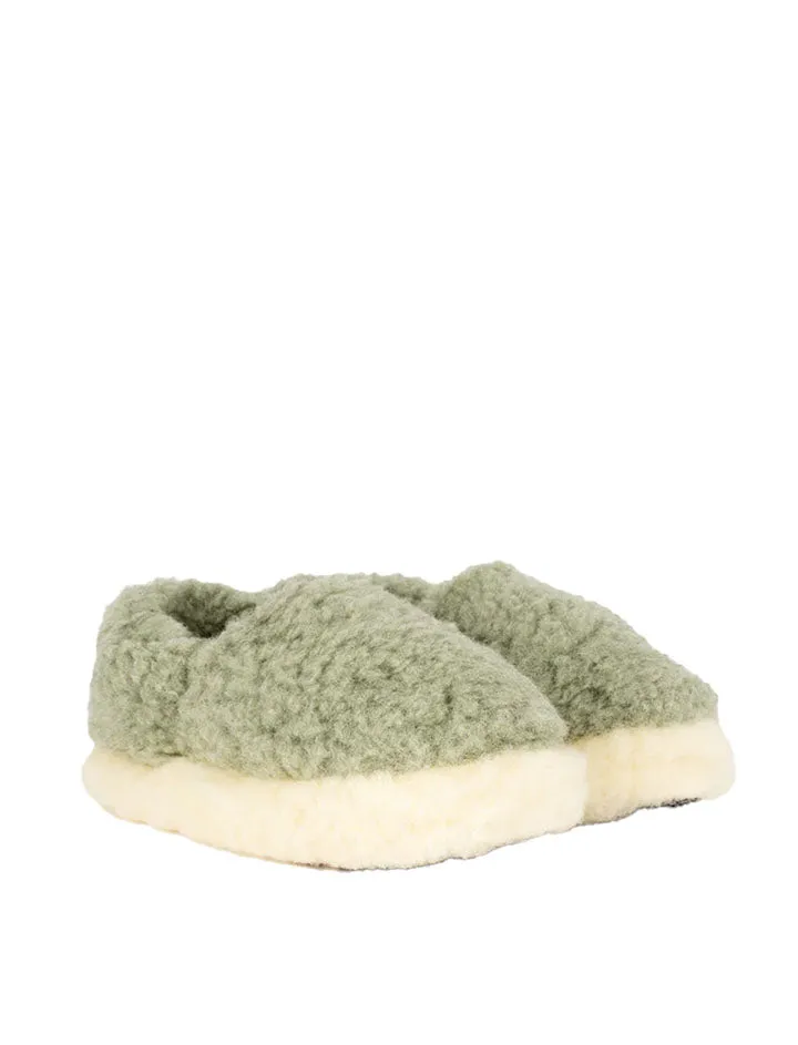 Yoko Wool Womens Siberian Wool Slippers Green